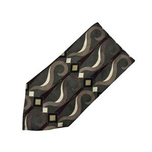Martin Wong Silk Necktie Mens One Size Olive Green Abstract Geometric Wide Tie